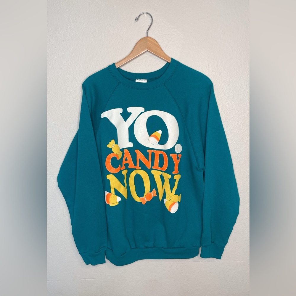 Vintage Halloween Tultex Teal Graphic Sweatshirt Womens Large